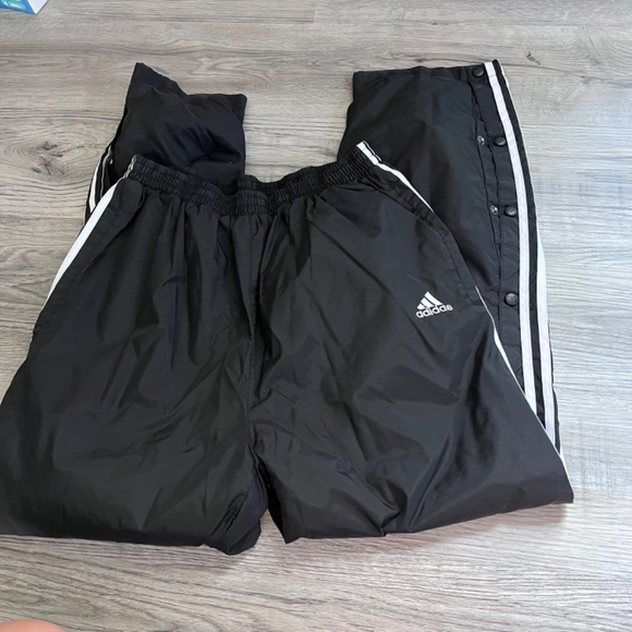 VINTAGE 90s Adidas Team Tear Away Track Pants Black White sz L lined - Picture 1 of 5